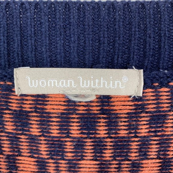 Woman Within 4X 34/36 Sweater Pullover Scoop Neck Navy Blue Coral Cotton Acrylic - Picture 4 of 7